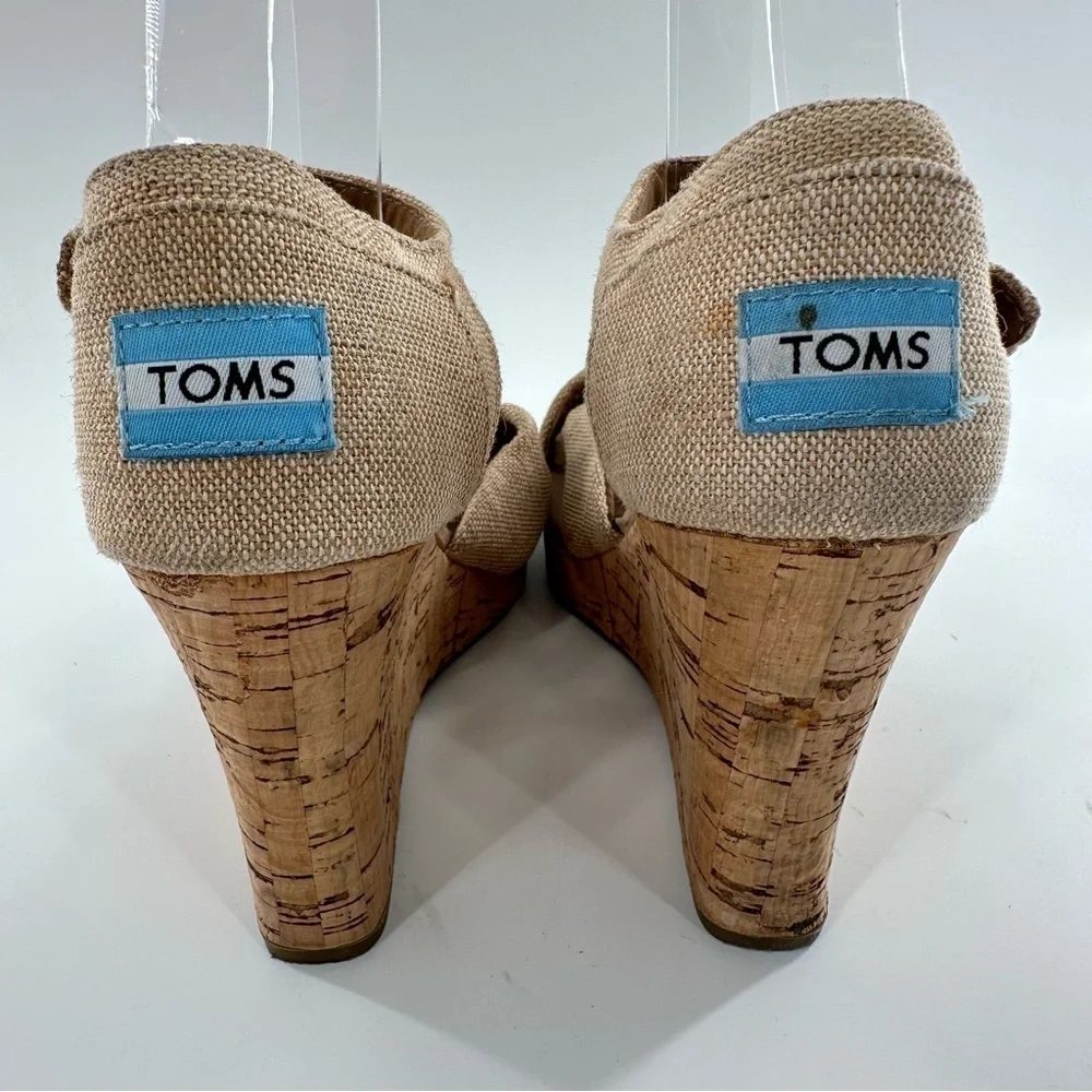 Toms womens sandals size 7.5 tan canvas cork wedges